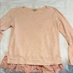 Peach Long Sleeve Top with Ruffle Hem